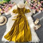 Tie-waist Cold-shoulder Slim-cut Maxi Dress