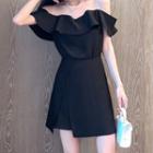 Set: Cold Shoulder Short-sleeve A-line Dress + Shorts