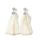 Faux Pearl Fringed Earring 1 Pair - Silver & White - One Size