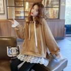 Lace Hem Hoodie Brown - One Size
