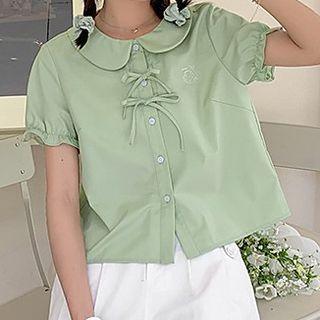 Bow Detail Short-sleeve Collared Shirt