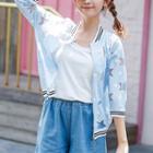 Star Patterned 3/4 Sleeve Zip Jacket