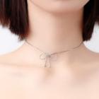 925 Sterling Silver Bow Choker 1 Pc - Silver - One Size
