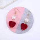 Faux Pearl & Heart Dangle Earring 1 Pair - Red - One Size