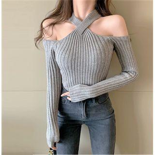Long-sleeve Slim-fit Halter Knit Top