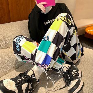 Lettering Checkerboard Sweatpants