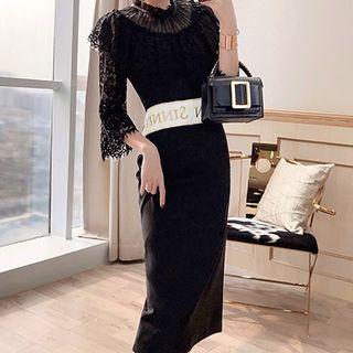 Lace 3/4-sleeve Midi Sheath Dress