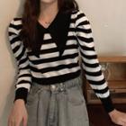 Collared Striped Knit Crop Top