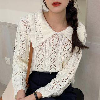 Peter Pan Collar Eyelet-knit Top
