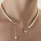 Heart Pendant Freshwater Pearl Necklace White - One Size