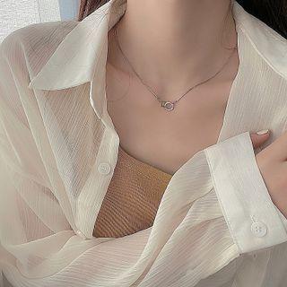 Rhinestone Geometric Pendant Necklace 3909 - Silver - One Size
