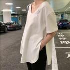 V-neck Short-sleeve T-shirt White - One Size