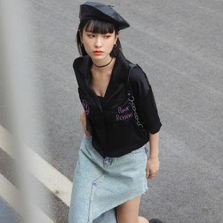 Embroidered Satin Crop Shirt