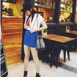 Mini Pencil Skirt / Printed Short-sleeve T-shirt / Camisole Top