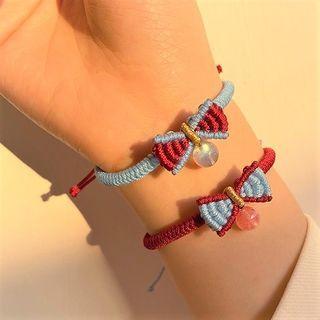 Faux Crystal Bead & Bow Braided Bracelet
