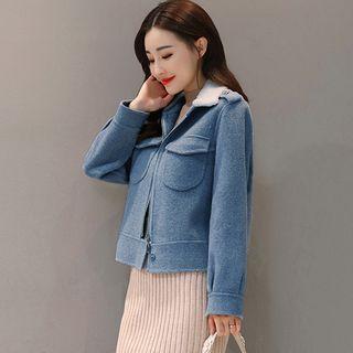 Fleece Collar Zip Woolen Jacket