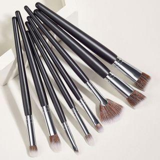 Set Of 8: Makeup Brush Set Of 8 - Gg061501 - Black & Silver - One Size
