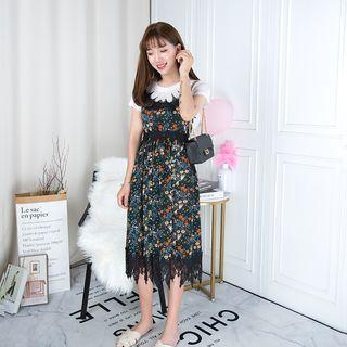 Lace Trim Floral Spaghetti Strap Dress