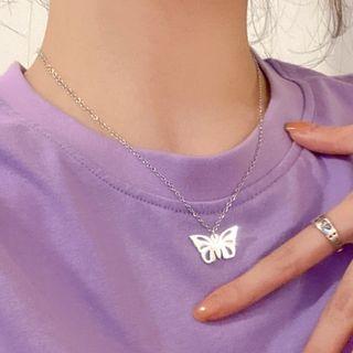 Butterfly Pendant Alloy Necklace X605 - 1 Pc - Silver - One Size