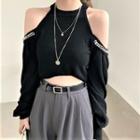 Long-sleeve Cold Shoulder Chained Crop Top