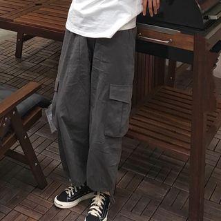 Lettering Short-sleeve Polo Shirt / Crop Cargo Pants