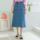 Plus Size Band-waist Midi Denim Skirt