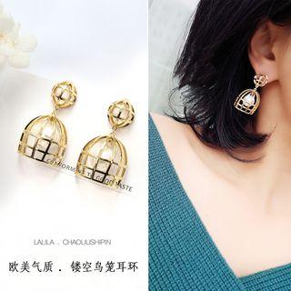 Faux Pearl Bird Cage Dangle Earring 1 Pair - Stud Earrings - Gold - One Size