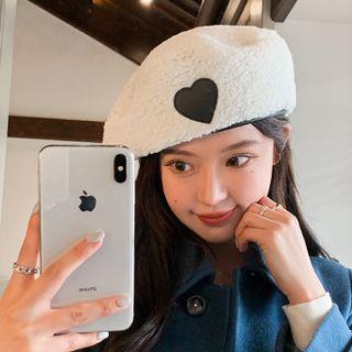 Faux Leather Heart Fleece Beanie