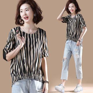 Asymmetrical Striped Short-sleeve T Shirt