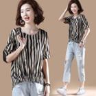 Asymmetrical Striped Short-sleeve T Shirt