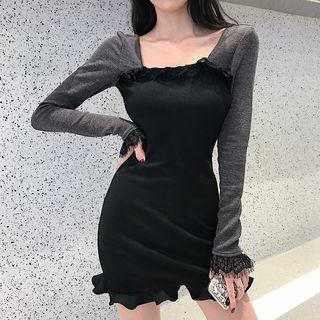 Lace Trim Knit Mini Dress