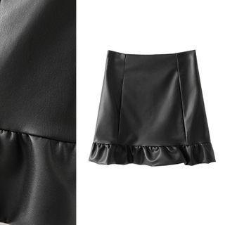 Ruffled Faux-leather Mini Skirt