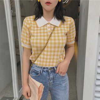 Short Sleeve Check Polo Shirt Yellow - One Size