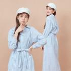 Long-sleeve Striped Midi Shirtdress Stripe - Blue & White - One Size