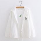 Cat Embroidered Hooded Eyelet Shirt White - One Size