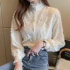 Mock-neck Puff-sleeve Fringed Lace Blouse (various Designs)