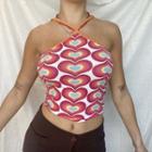 Halter Neck Heart Print Cropped Camisole Top