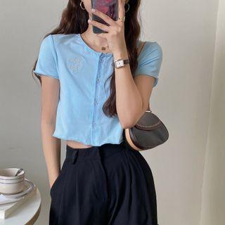 Short-sleeve Button-up T-shirt Sky Blue - One Size