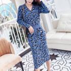 Leopard Long-sleeve Sheath Knit Dress