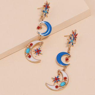 Glaze Moon & Star Dangle Earring 1 Pair - Kc Gold - As Shown In Figure - One Size