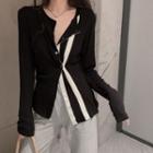 Long Sleeve Two-tone Irregular Cardigan Black - One Size
