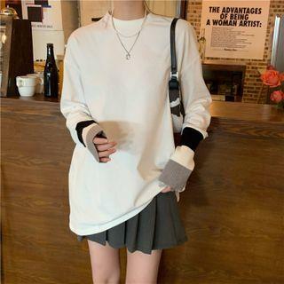 Long-sleeve Knit Panel T-shirt White - One Size