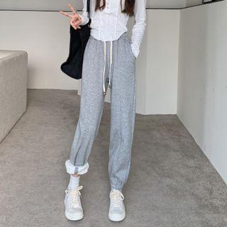 High-waist Drawstring Flecce-lined Gathered Cuff Sweatpants