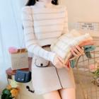 Striped Knit Top / Mini A-line Skirt / Set