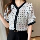 Puff-sleeve Dotted Ruffled Blouse