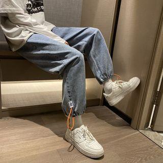 Drawstring-cuff Cropped Straight Leg Jeans