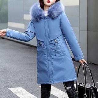 Fluffy Trim Hooded Drawstring Jacket