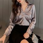 Long-sleeve Satin Top As Shown In Figure - One Size