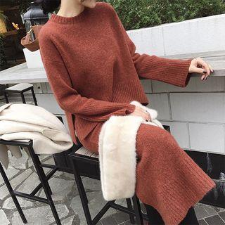 Set: Side Slit Sweater + Midi Knit Skirt