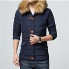 Detachable Faux Fur Collar Padded Zip Jacket
